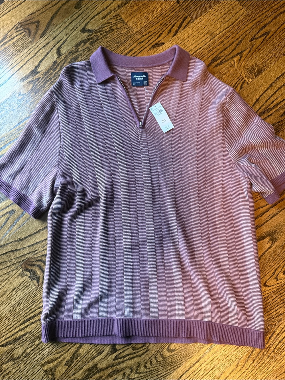 Abercrombie & Fitch Mauve Short-Sleeve Zip Polo Sweater